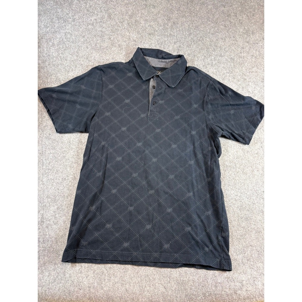 Fox Deluxe Polo Shirt Mens Medium Black Diamond Print Golf Golfer VTG Y2K 2000s